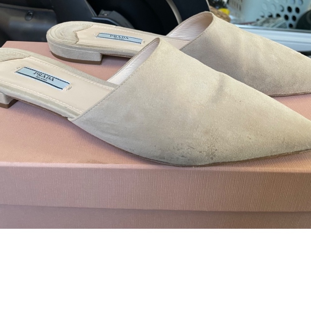 Prada Beige Suede Pointed Toe Mule Slide Size 40 - Picture 3 of 6
